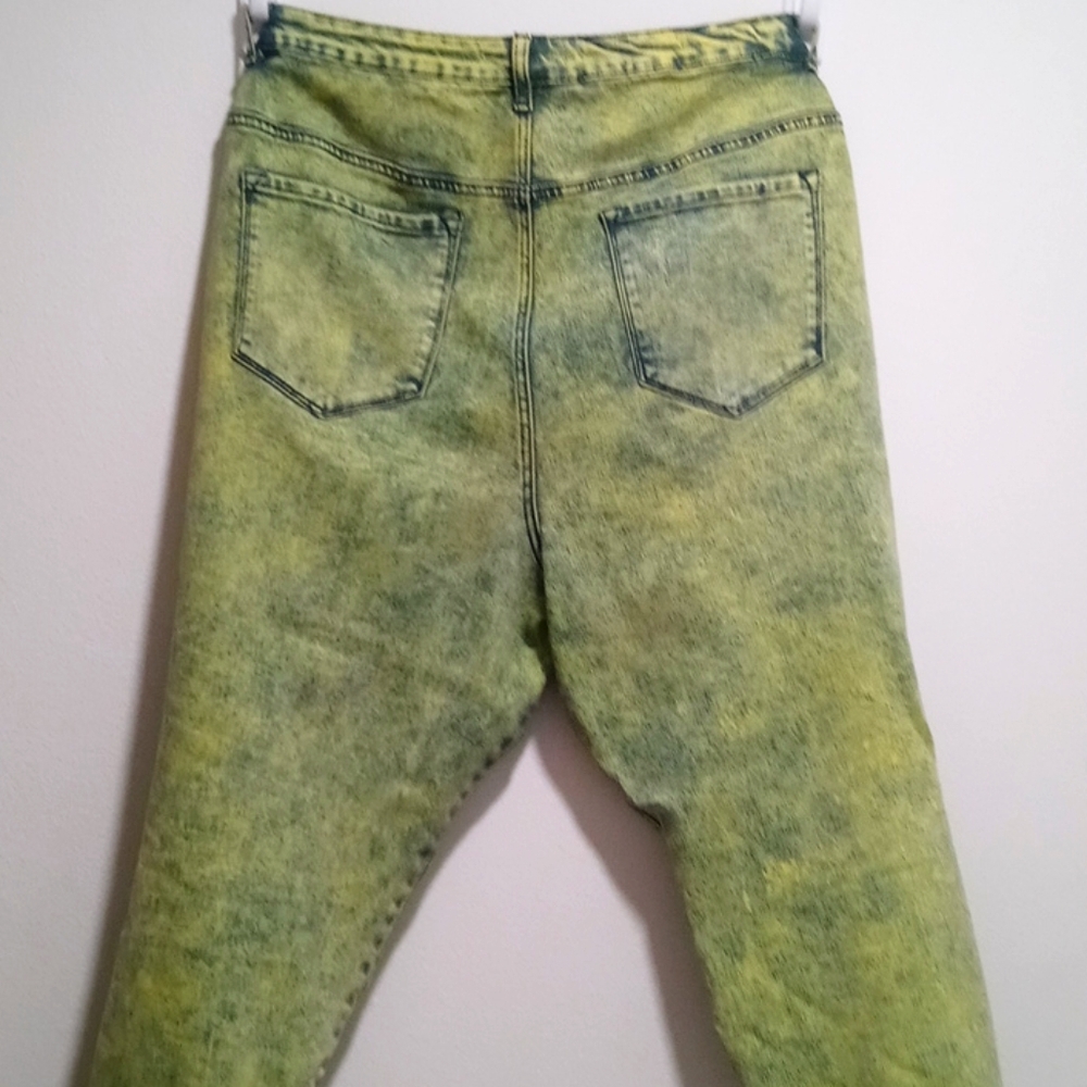Lime green and blue denim
